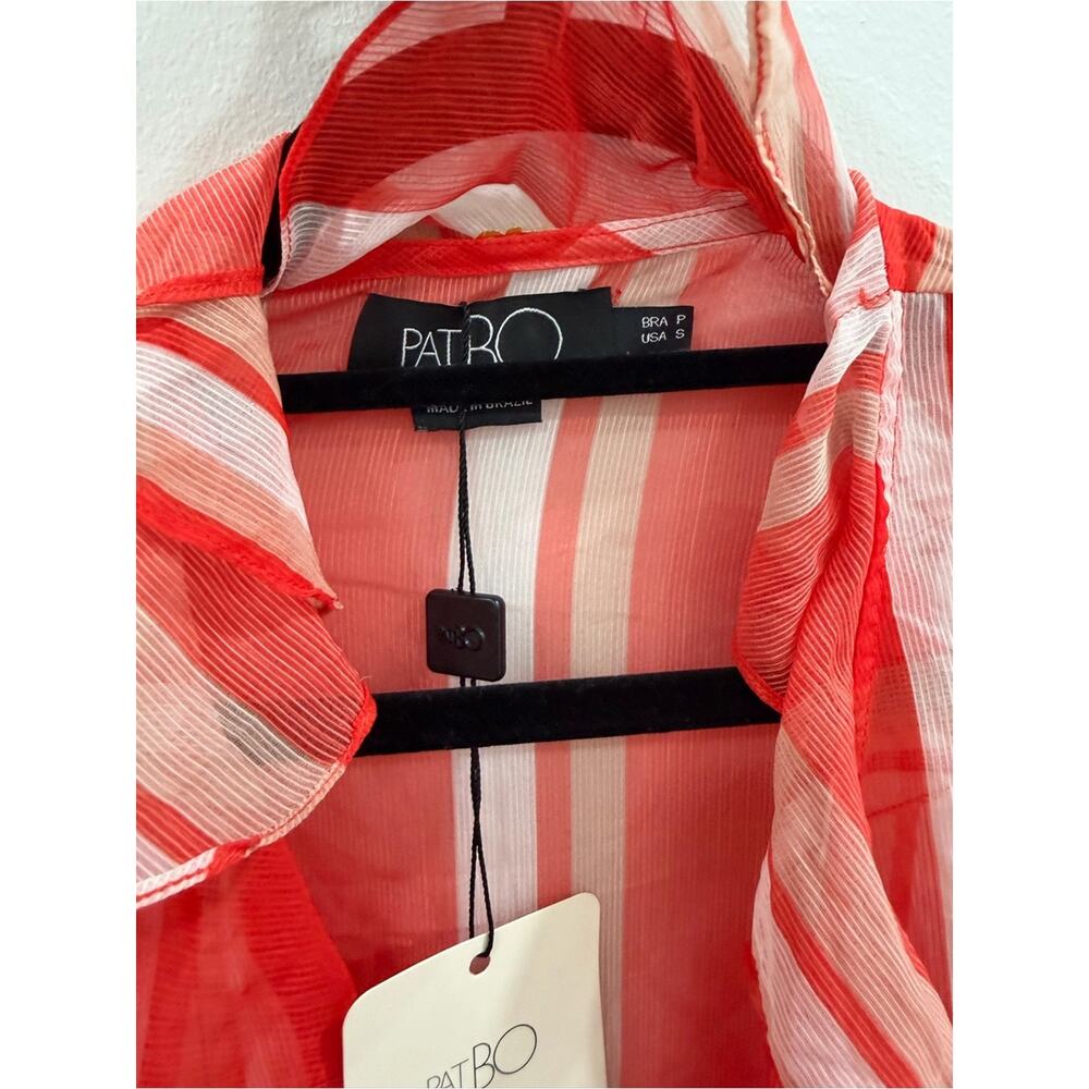 PatBO Red and White Striped Sheer Ruffle Robe Cover - Picture 5 of 10